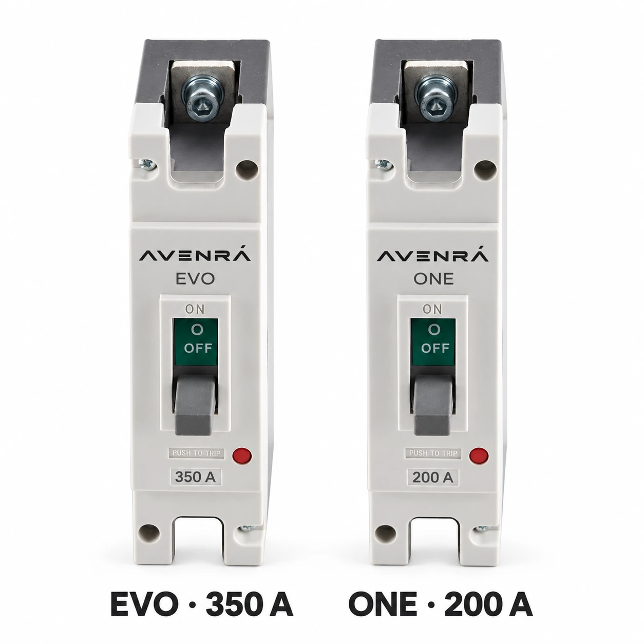 Main circuit breaker model ratings: EVO 350 A; ONE 200 A.